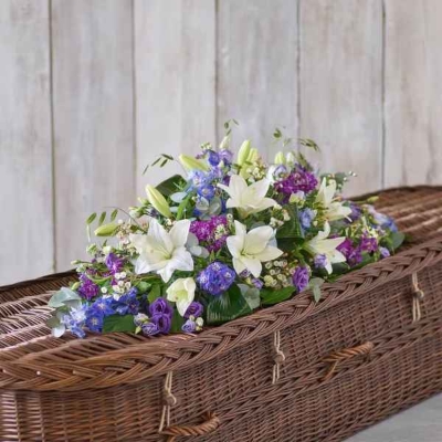 Blue and White Casket Spray